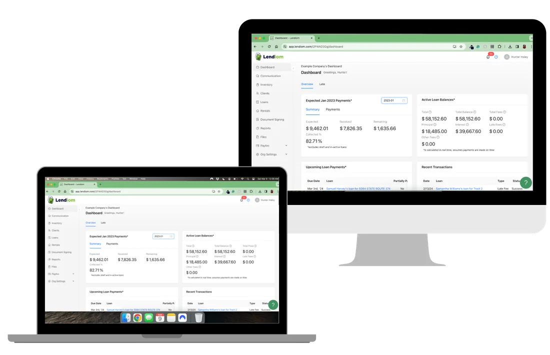 Lendiom software running on a laptop and desktop